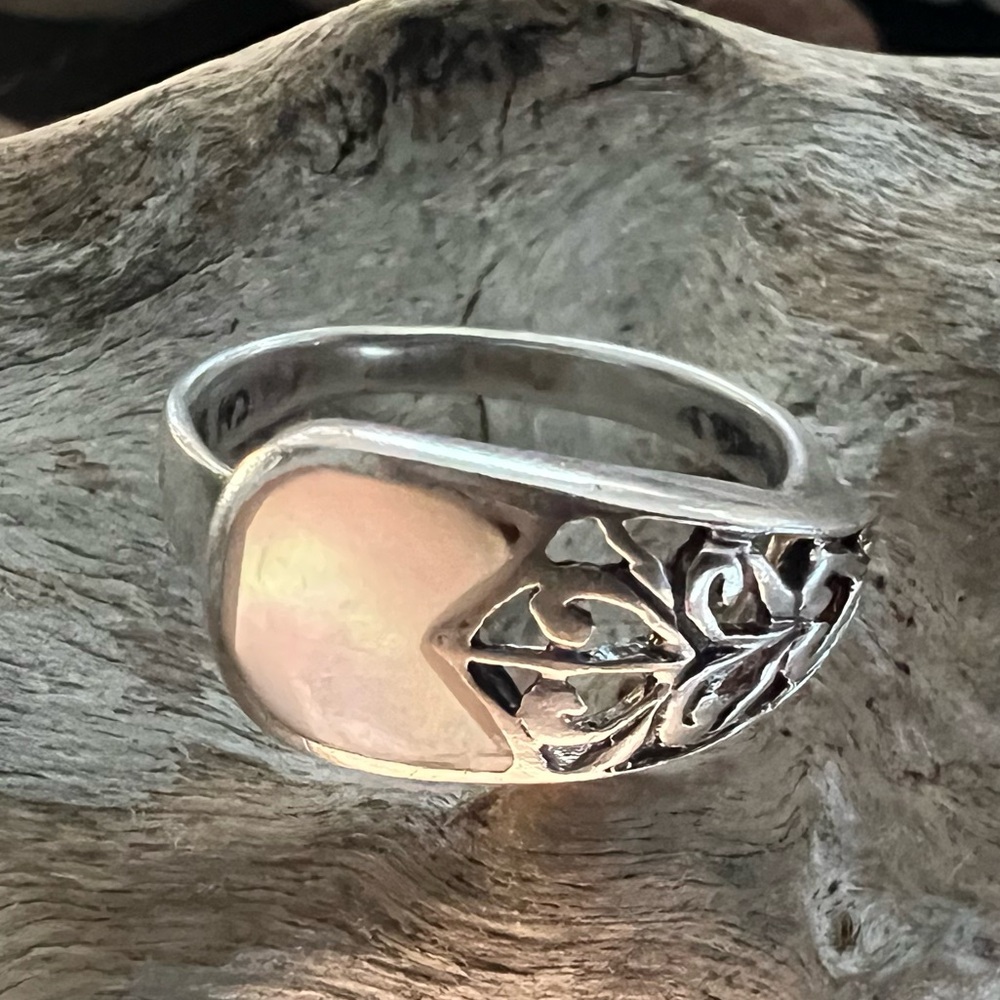 CW Ring Moonstone Ring Gem Sterling Stone Beach Filigree Swirls Hearts Spring 7